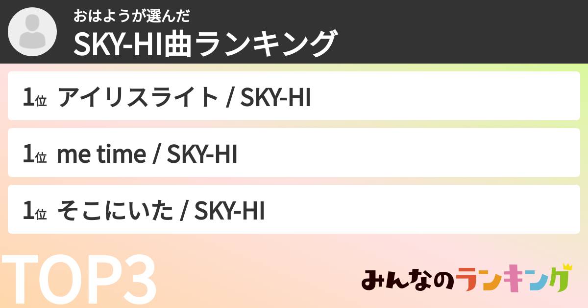 おはようさんの「SKY-HI曲ランキング」