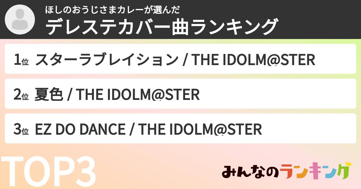 ほしのおうじさまカレーさんの「デレステカバー曲ランキング」