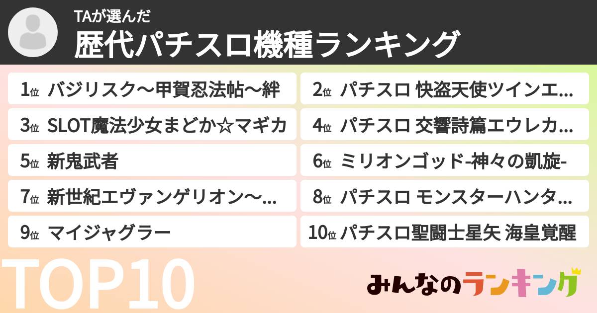 TAさんの「歴代パチスロ機種ランキング」