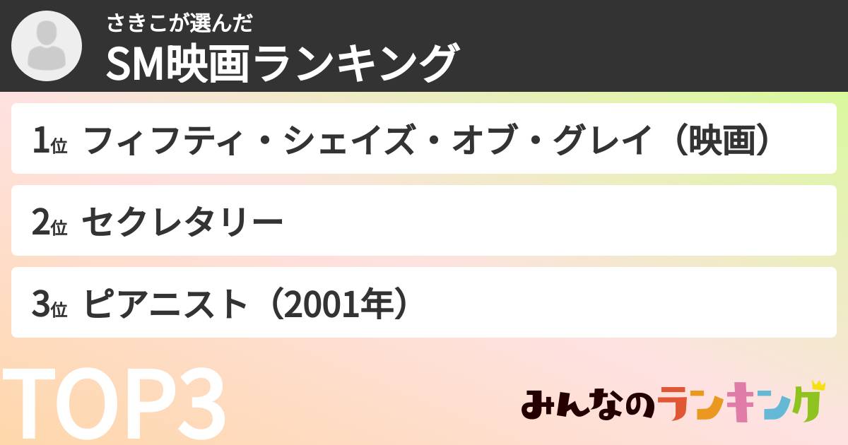 さきこさんの「SM映画ランキング」