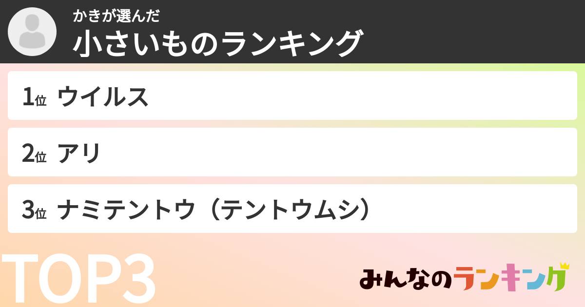 かきさんの「小さいものランキング」
