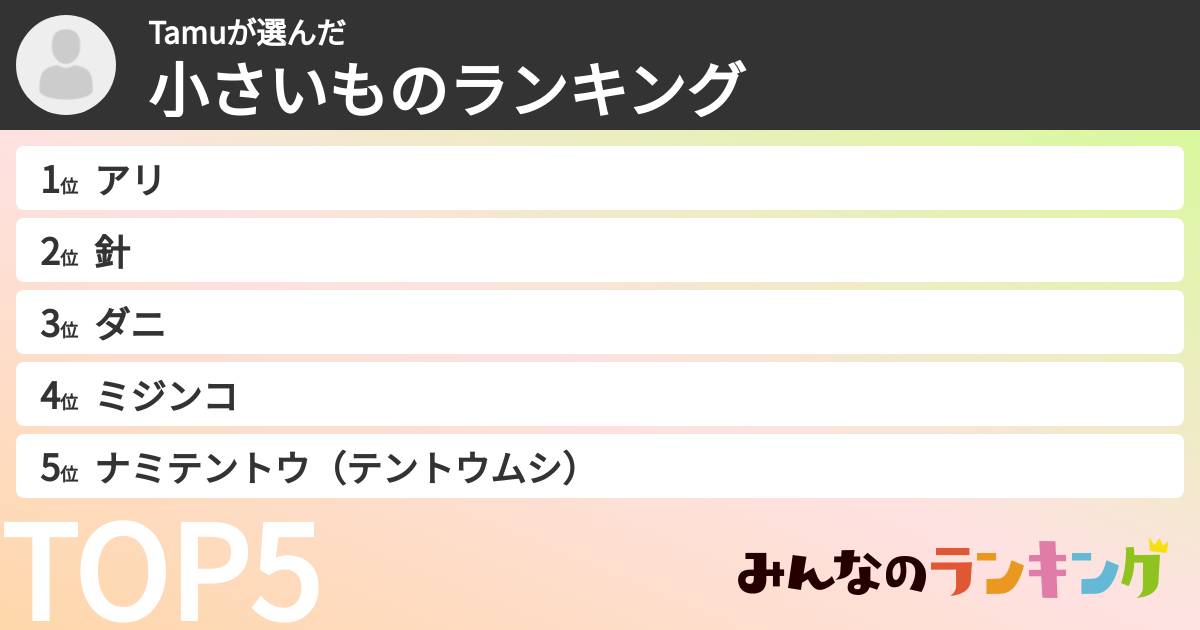 Tamuさんの「小さいものランキング」