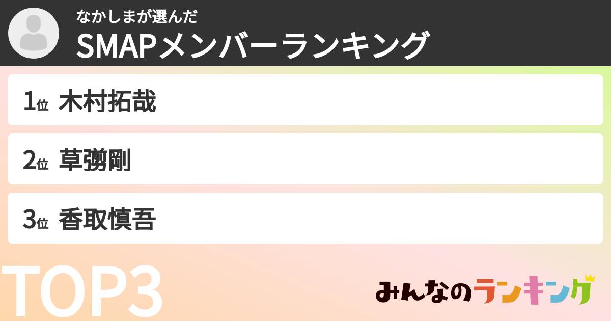 なかしまさんの「SMAPメンバーランキング」