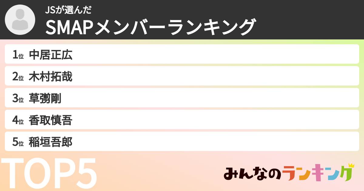 JSさんの「SMAPメンバーランキング」