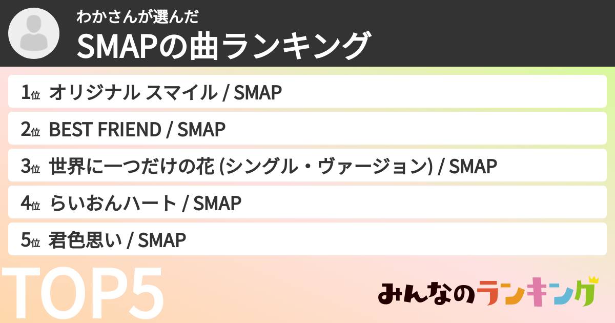 わかさんさんの「SMAPの曲ランキング」