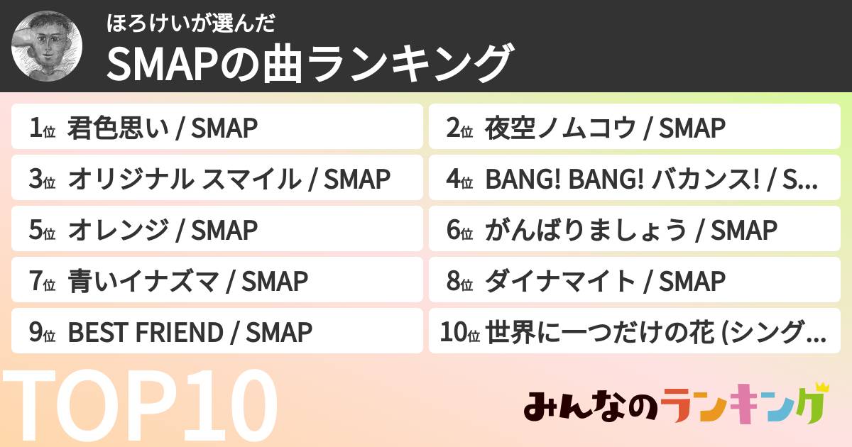 ほろけいさんの「SMAPの曲ランキング」