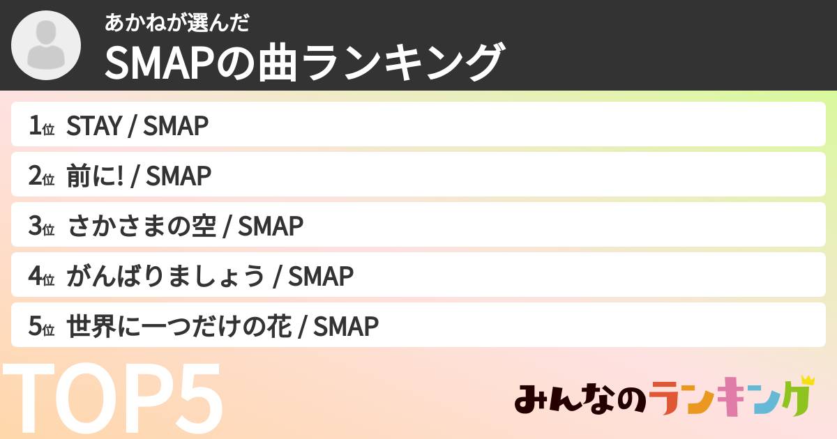 あかねさんの「SMAPの曲ランキング」