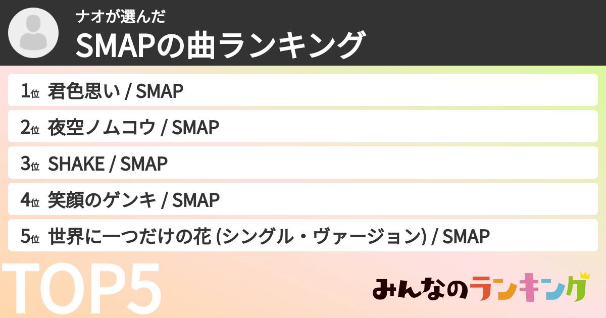 ナオさんの「SMAPの曲ランキング」