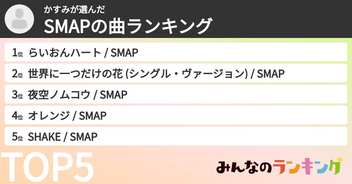 かすみさんの「SMAPの曲ランキング」