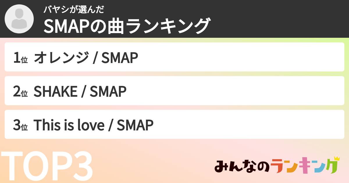 バヤシさんの「SMAPの曲ランキング」