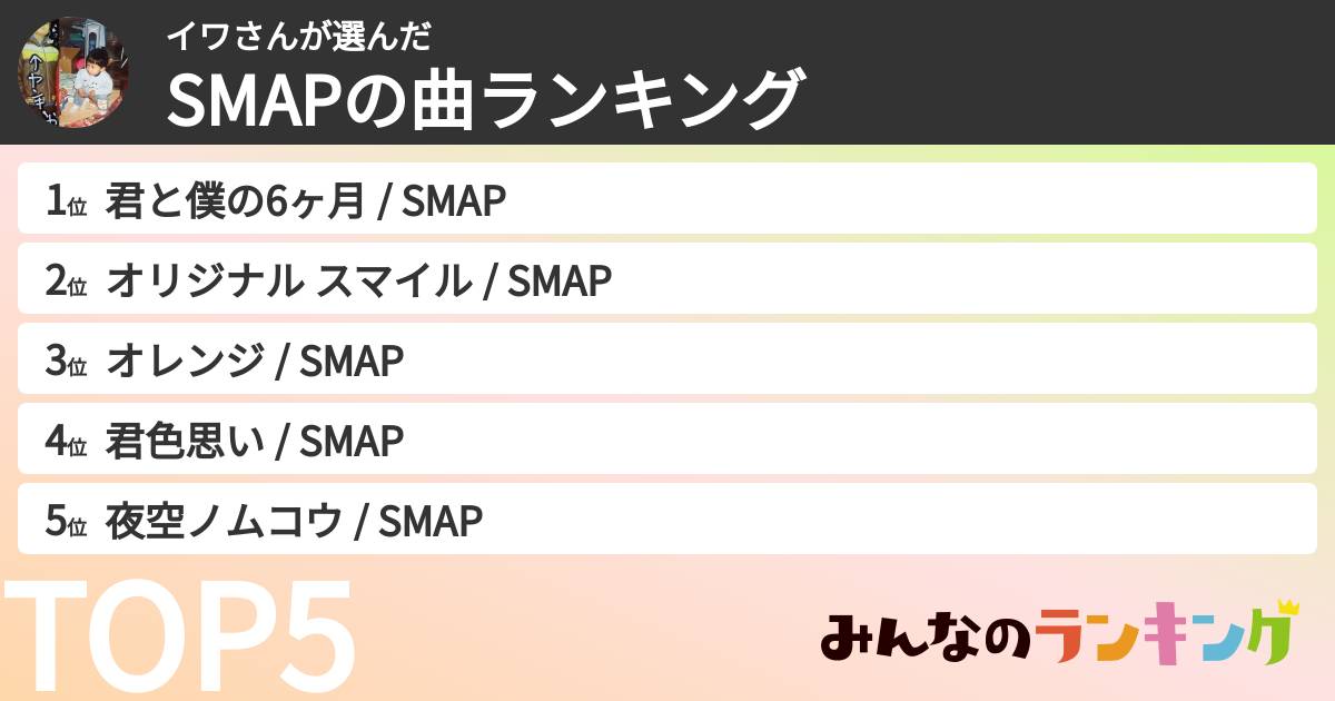 イワさんさんの「SMAPの曲ランキング」