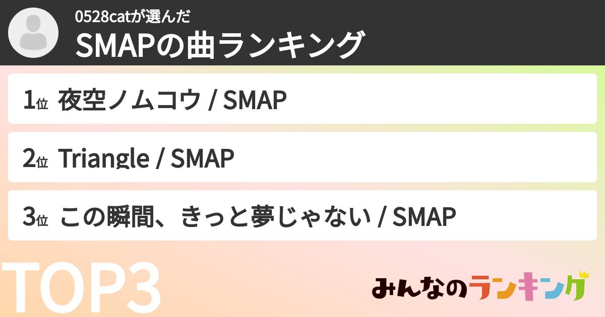 0528catさんの「SMAPの曲ランキング」