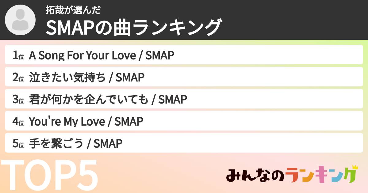 拓哉さんの「SMAPの曲ランキング」