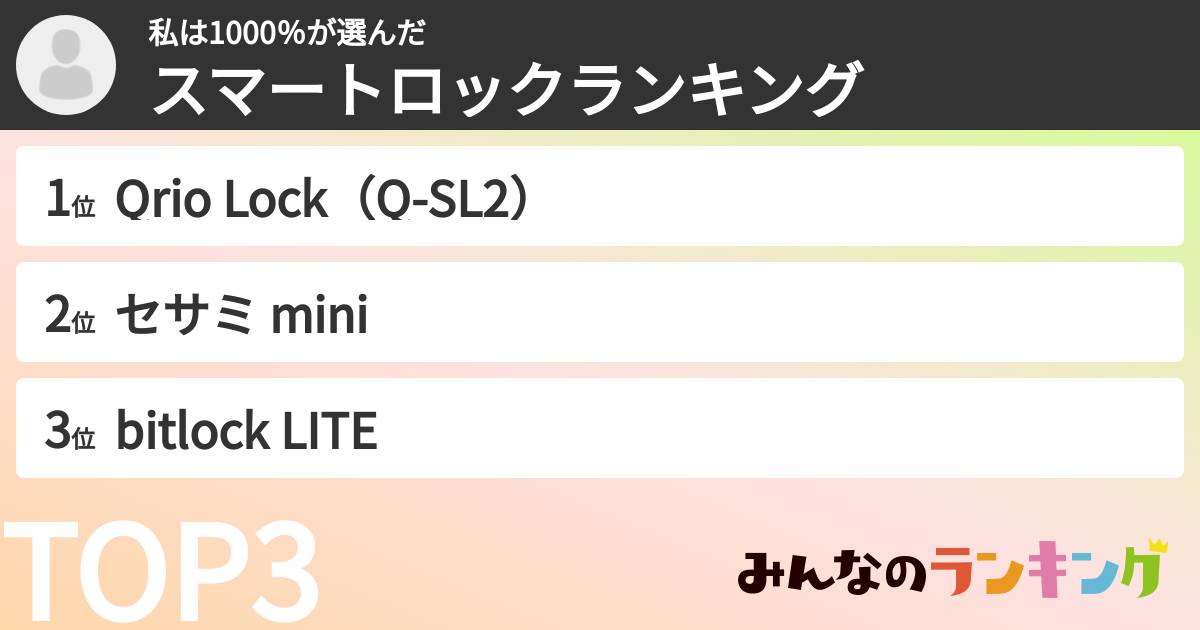 私は1000％さんの「スマートロックランキング」