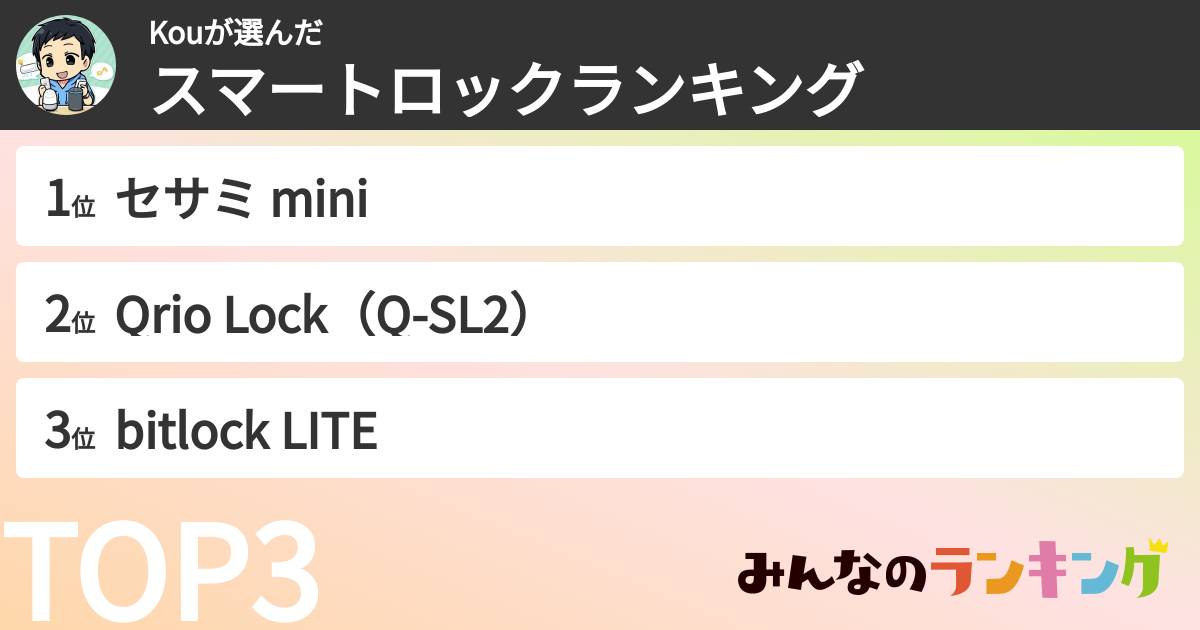 Kouさんの「スマートロックランキング」