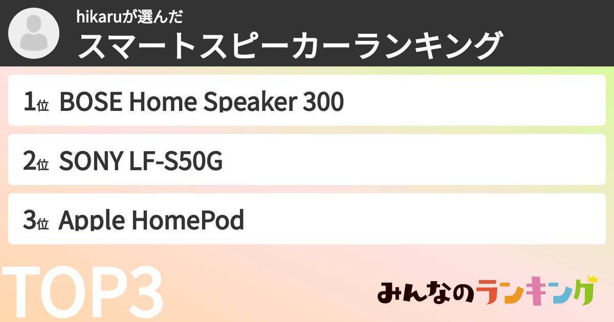 hikaruさんの「スマートスピーカーランキング」