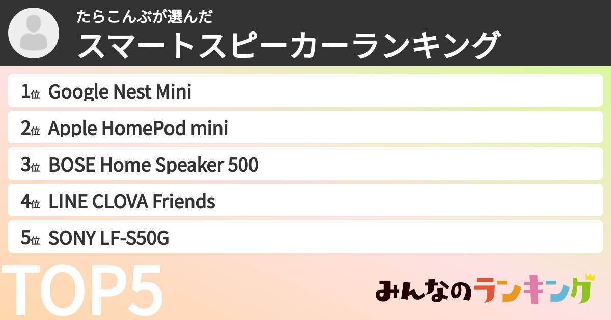 たらこんぶさんの「スマートスピーカーランキング」