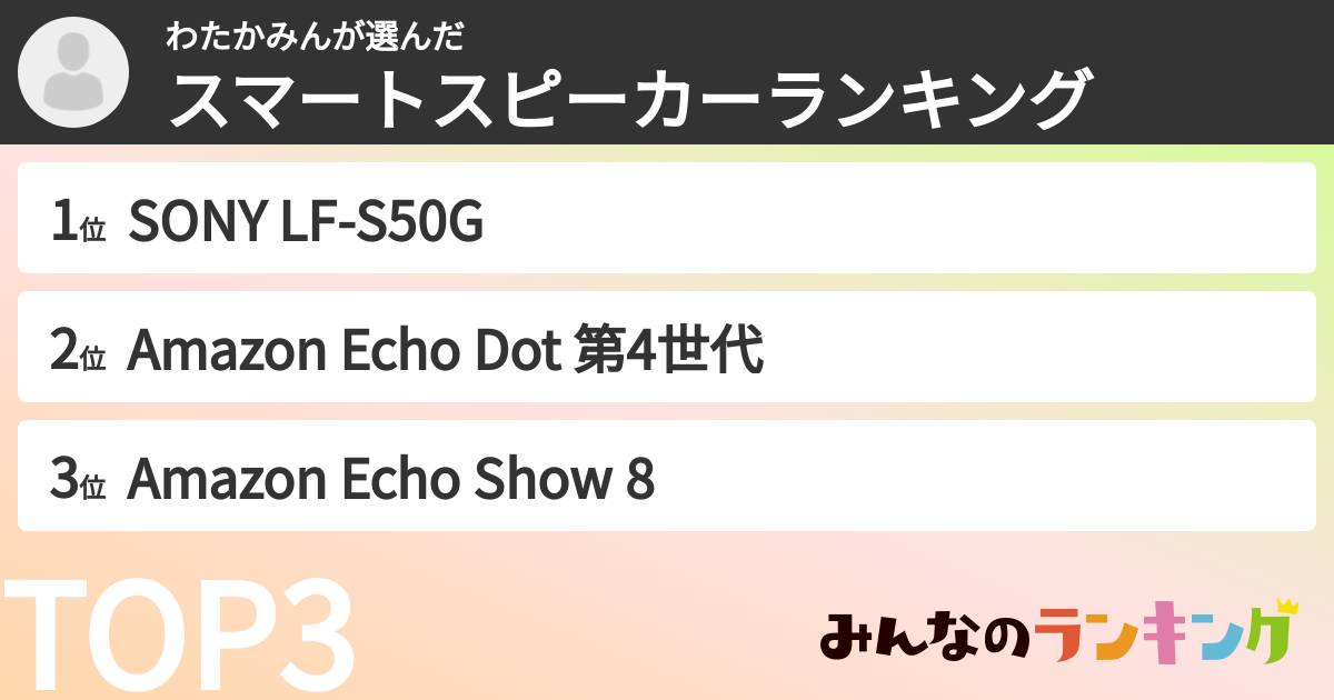 わたかみんさんの「スマートスピーカーランキング」