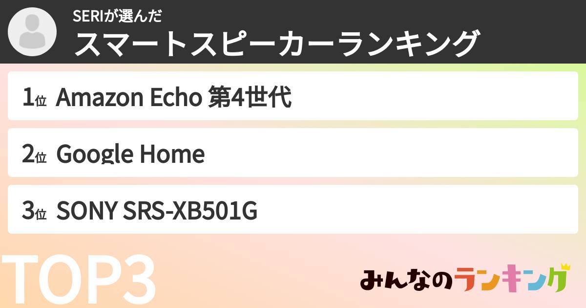 SERIさんの「スマートスピーカーランキング」