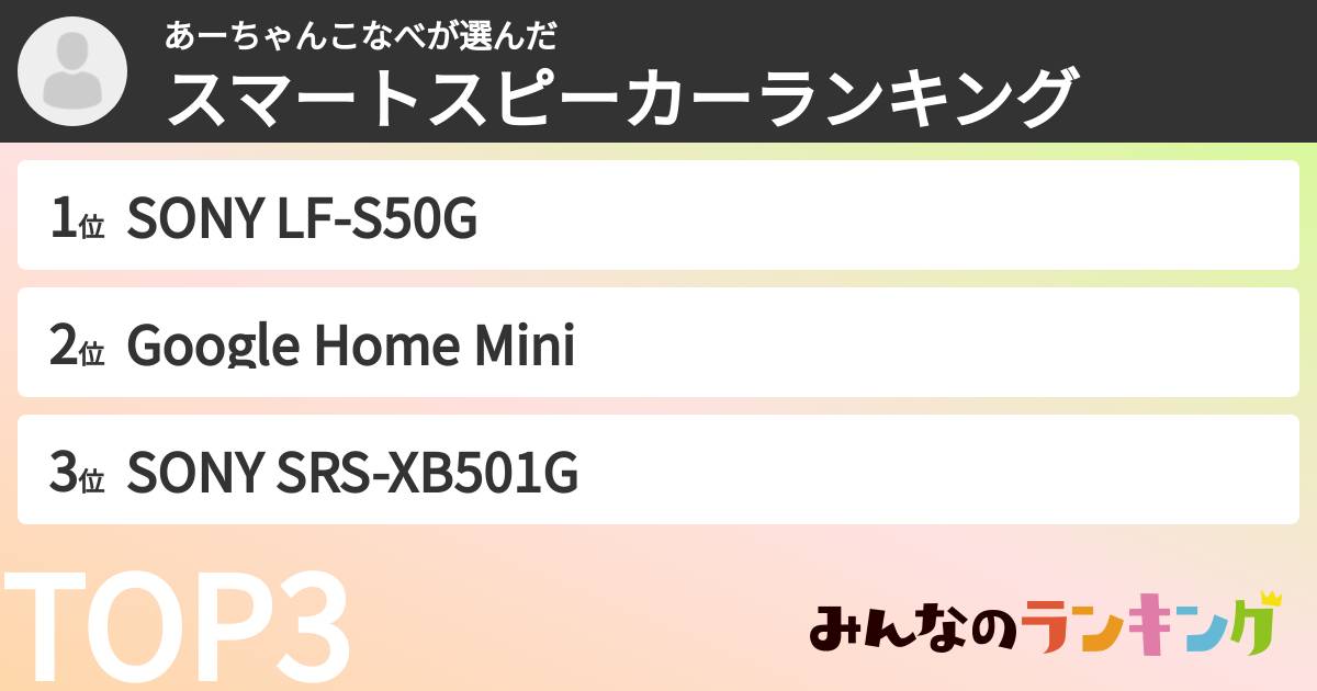 あーちゃんこなべさんの「スマートスピーカーランキング」