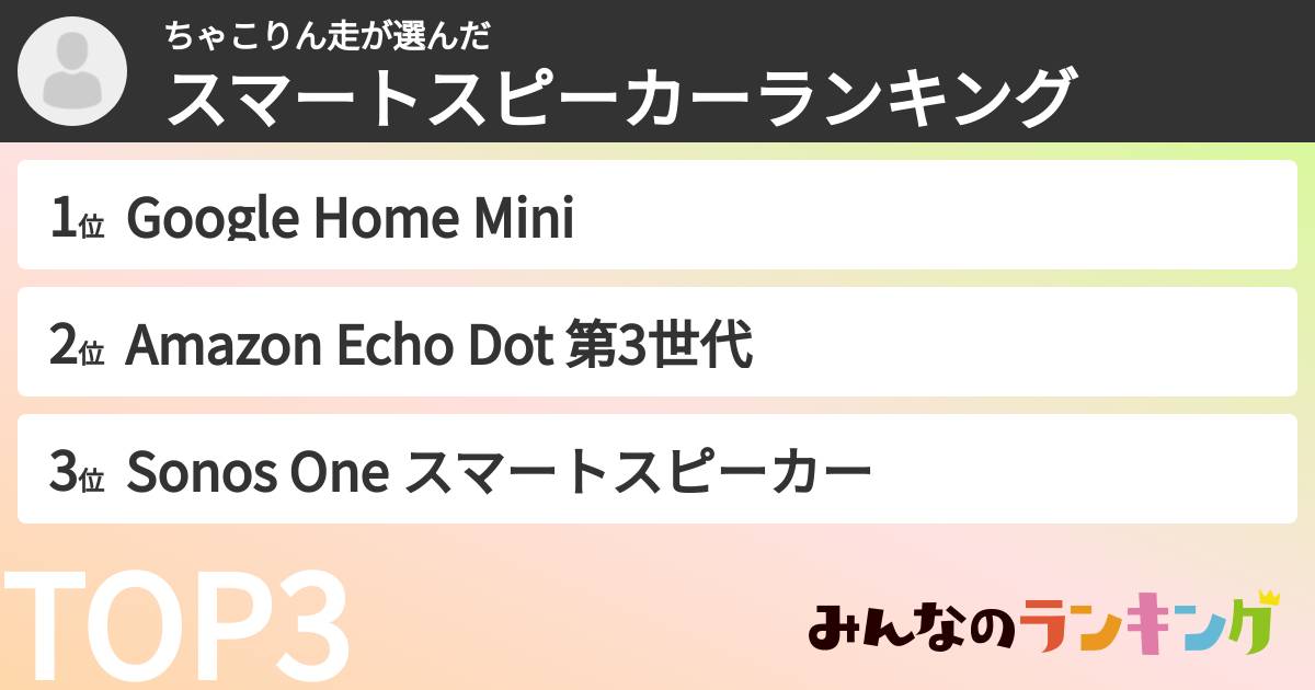 ちゃこりん走さんの「スマートスピーカーランキング」
