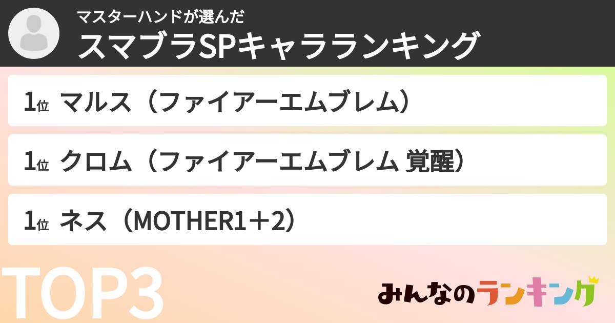 マスターハンドさんの「スマブラSPキャラランキング」