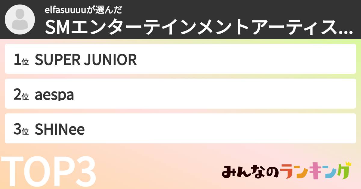 elfasuuuuさんの「SMエンターテインメントアーティストランキング」