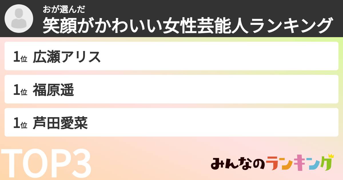 おさんの「笑顔がかわいい女性芸能人ランキング」