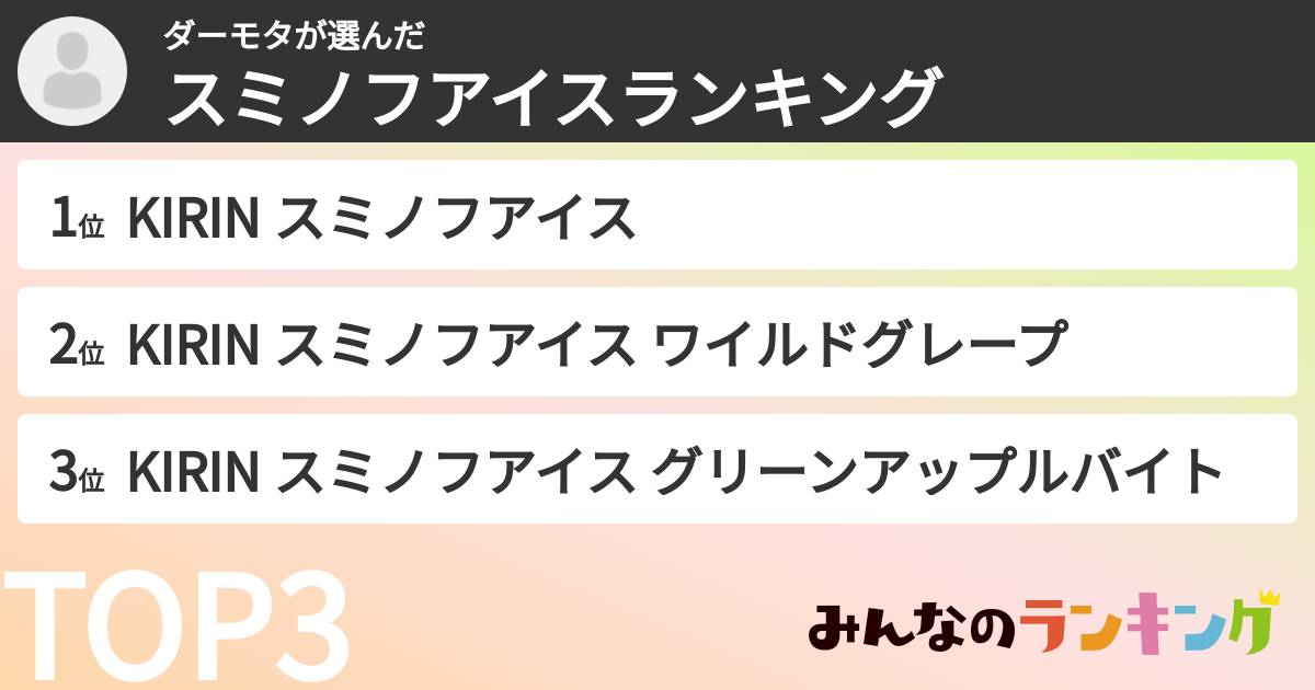 ダーモタさんの「スミノフアイスランキング」