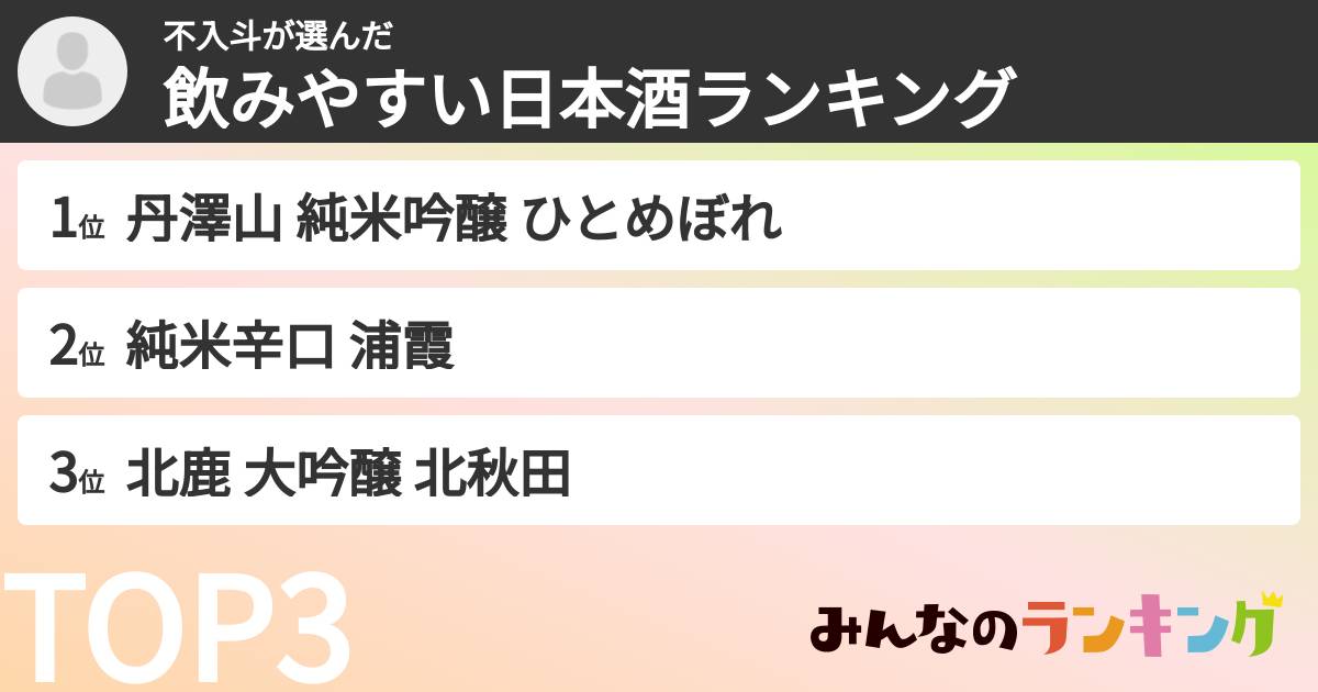 不入斗さんの「飲みやすい日本酒ランキング」
