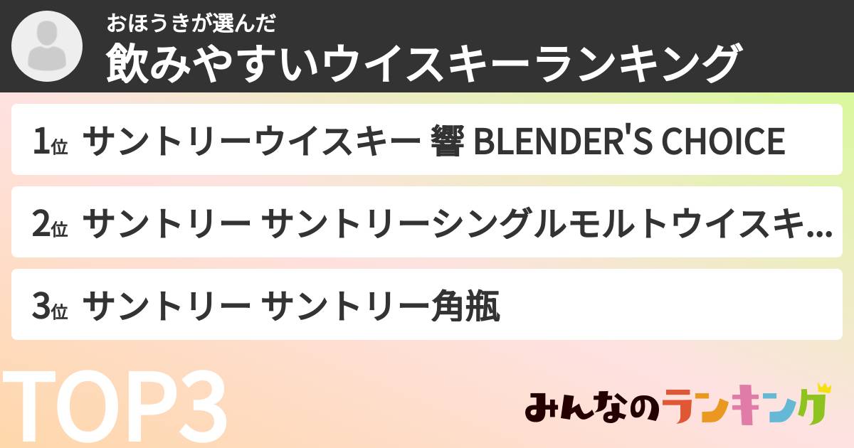 おほうきさんの「飲みやすいウイスキーランキング」