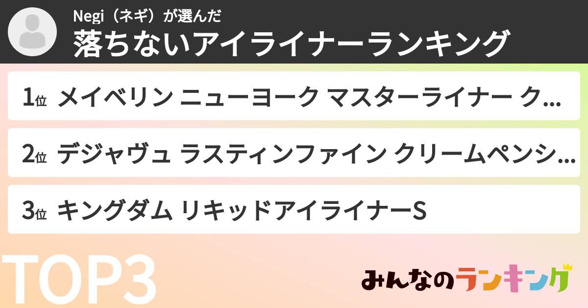 Negi（ネギ）さんの「落ちないアイライナーランキング」