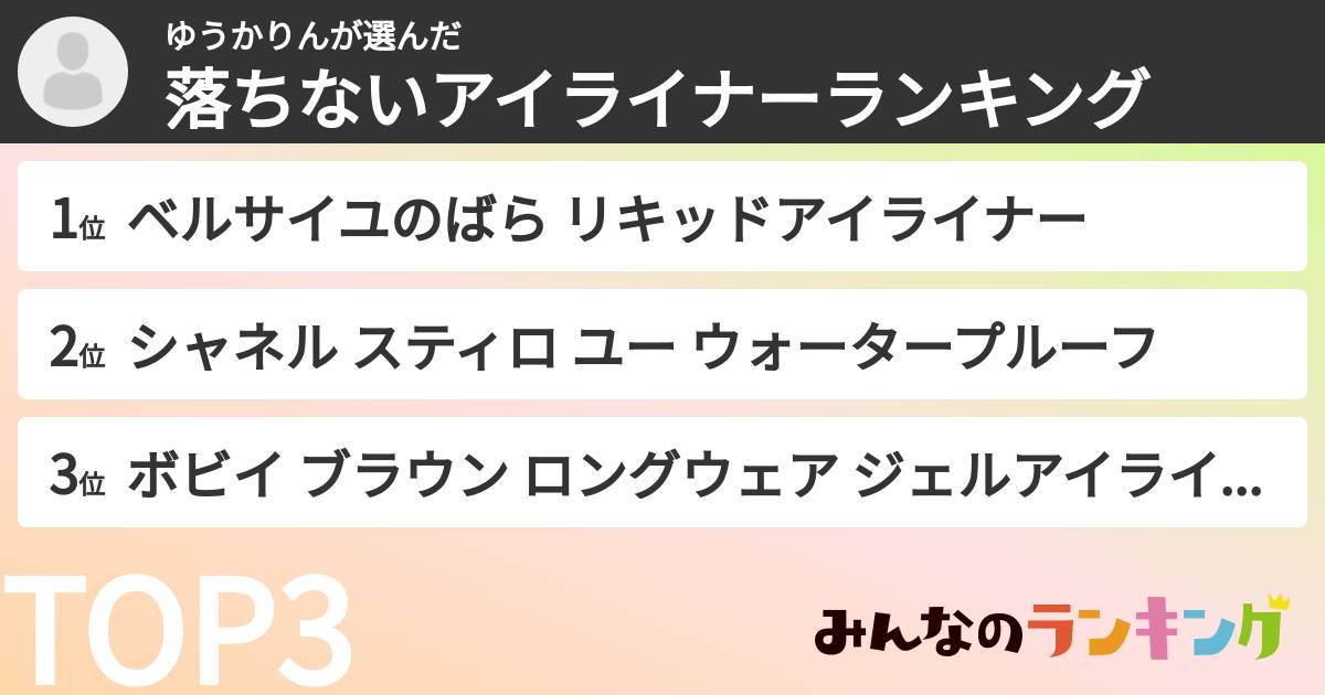 ゆうかりんさんの「落ちないアイライナーランキング」