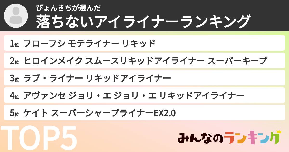 ぴょんきちさんの「落ちないアイライナーランキング」