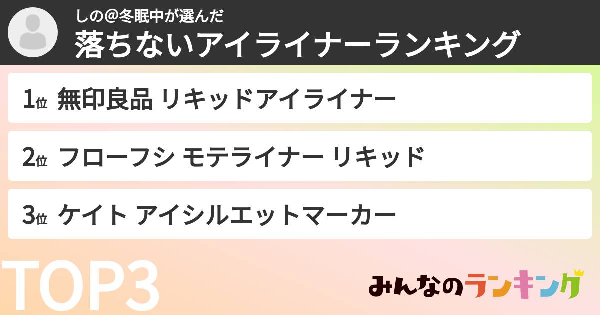 しの＠冬眠中さんの「落ちないアイライナーランキング」