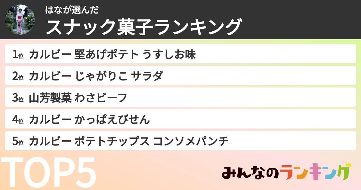 はなさんの「スナック菓子ランキング」