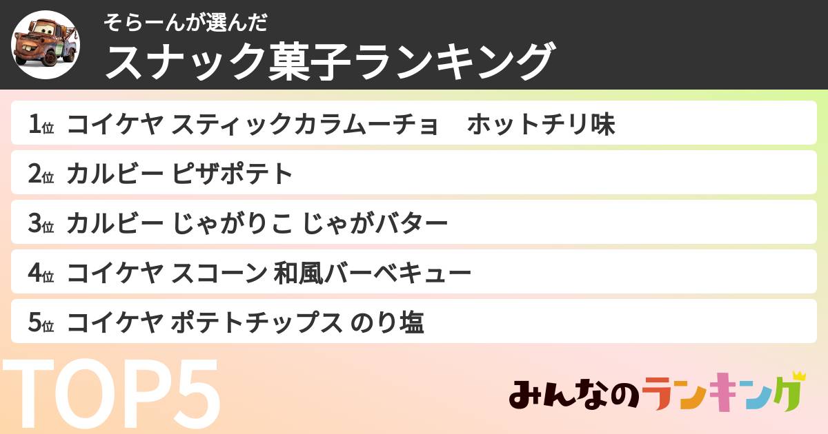 そらーんさんの「スナック菓子ランキング」