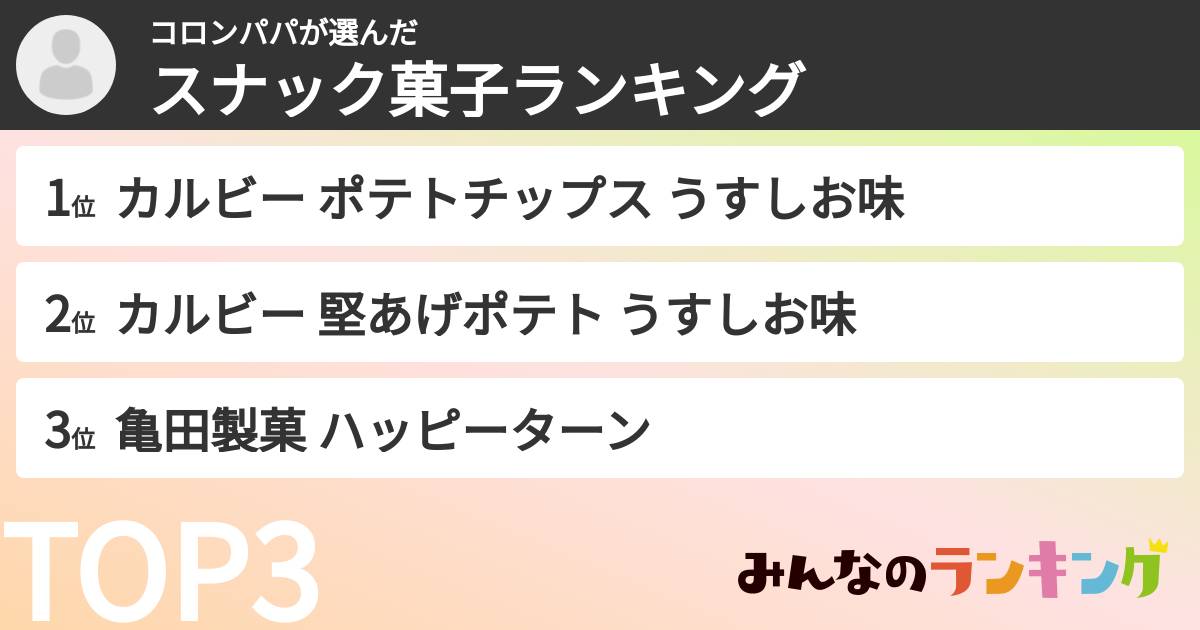 コロンパパさんの「スナック菓子ランキング」