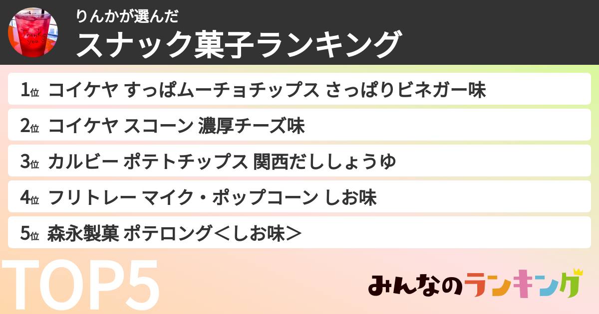 りんかさんの「スナック菓子ランキング」