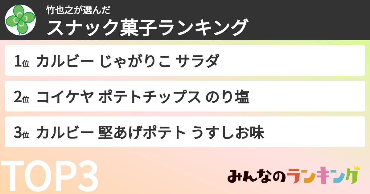 竹也之さんの「スナック菓子ランキング」