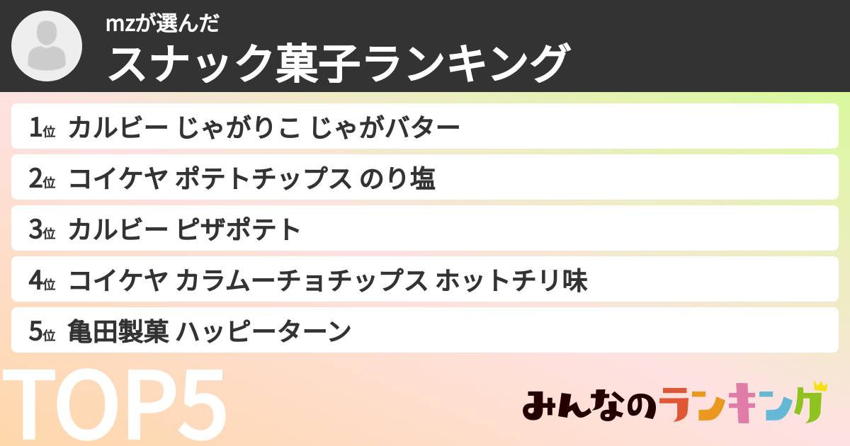 mzさんの「スナック菓子ランキング」