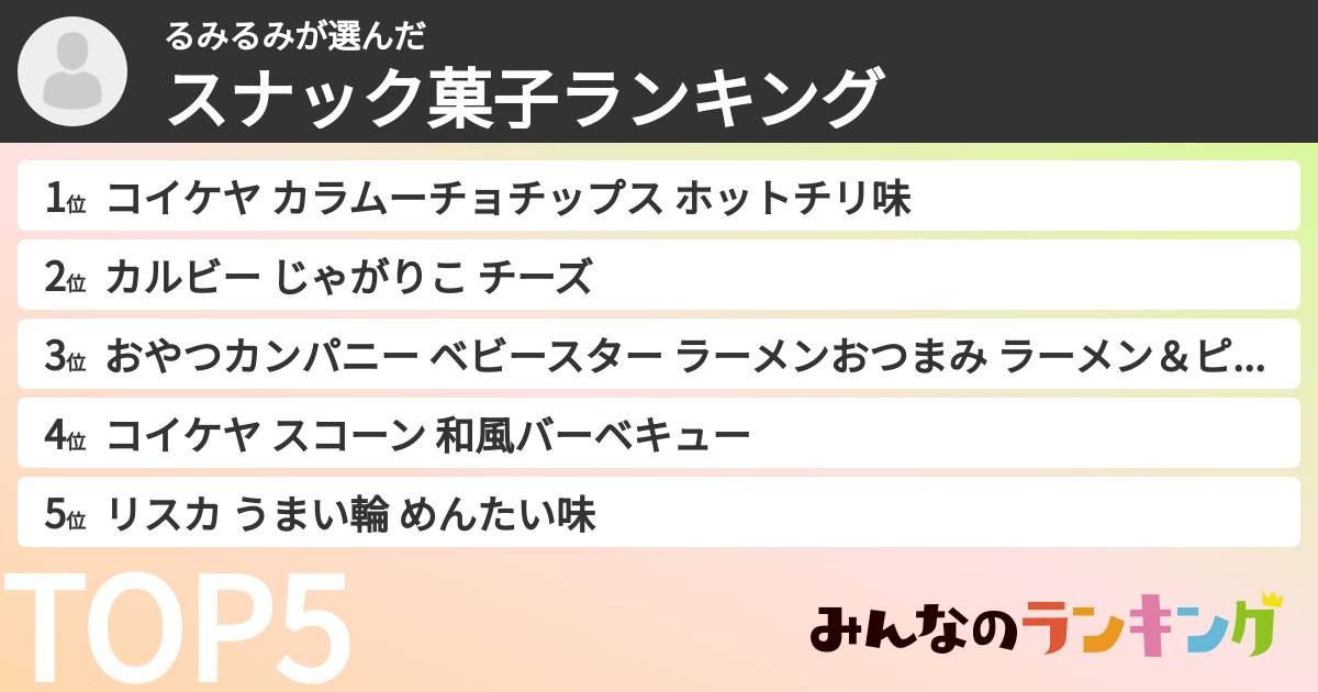 るみるみさんの「スナック菓子ランキング」