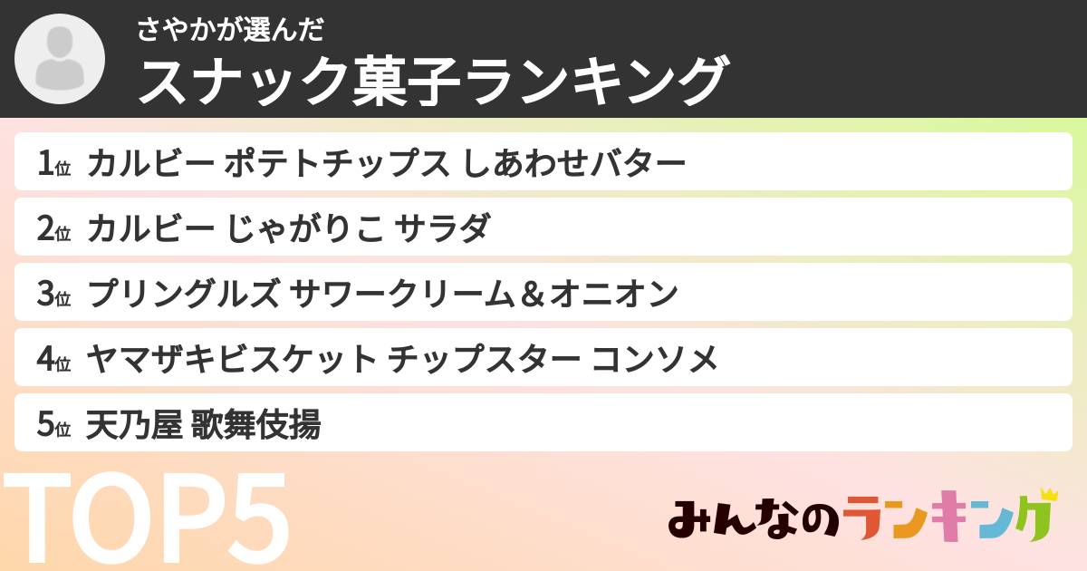 さやかさんの「スナック菓子ランキング」
