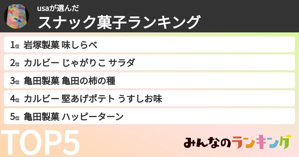 usaさんの「スナック菓子ランキング」