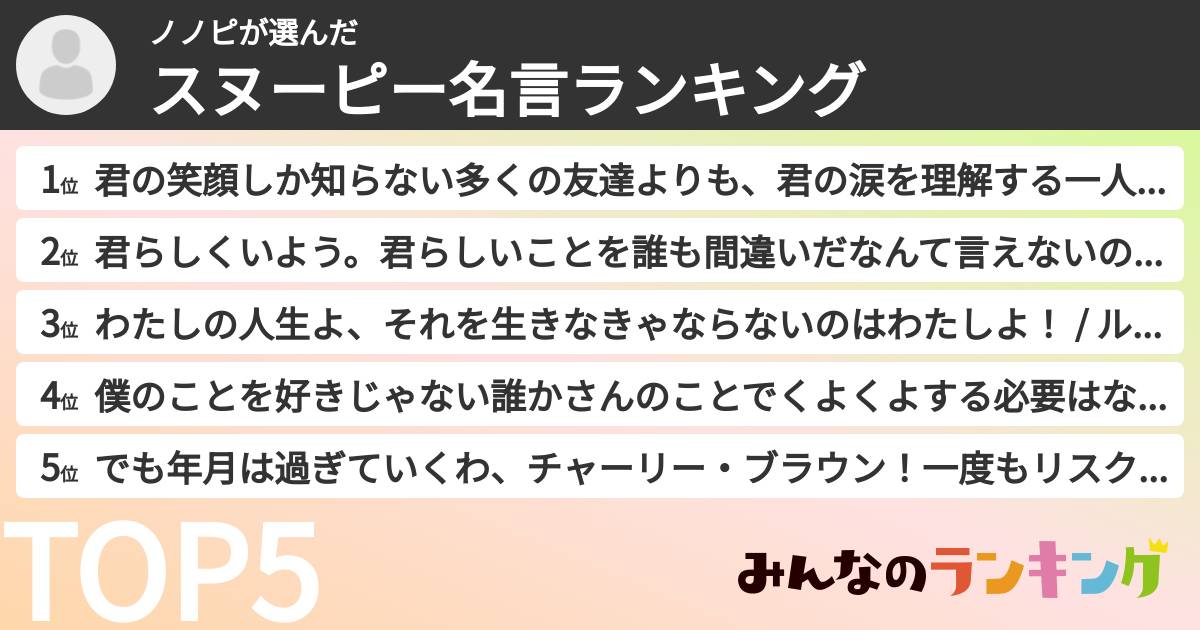 ノノピさんの「スヌーピー名言ランキング」