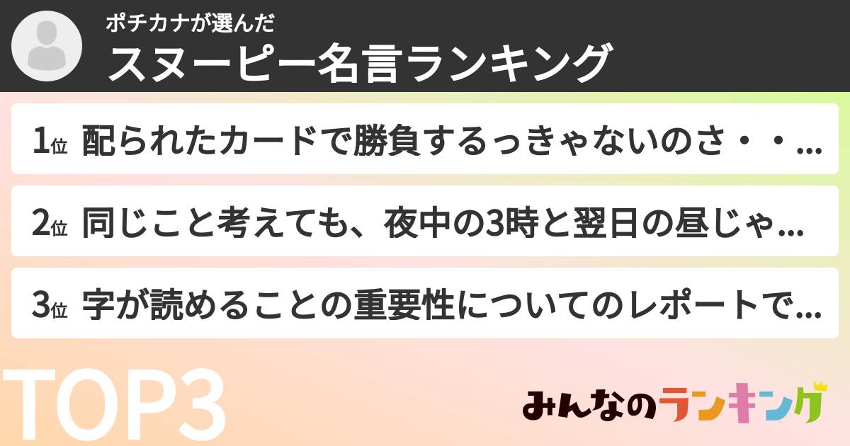 ポチカナさんの「スヌーピー名言ランキング」