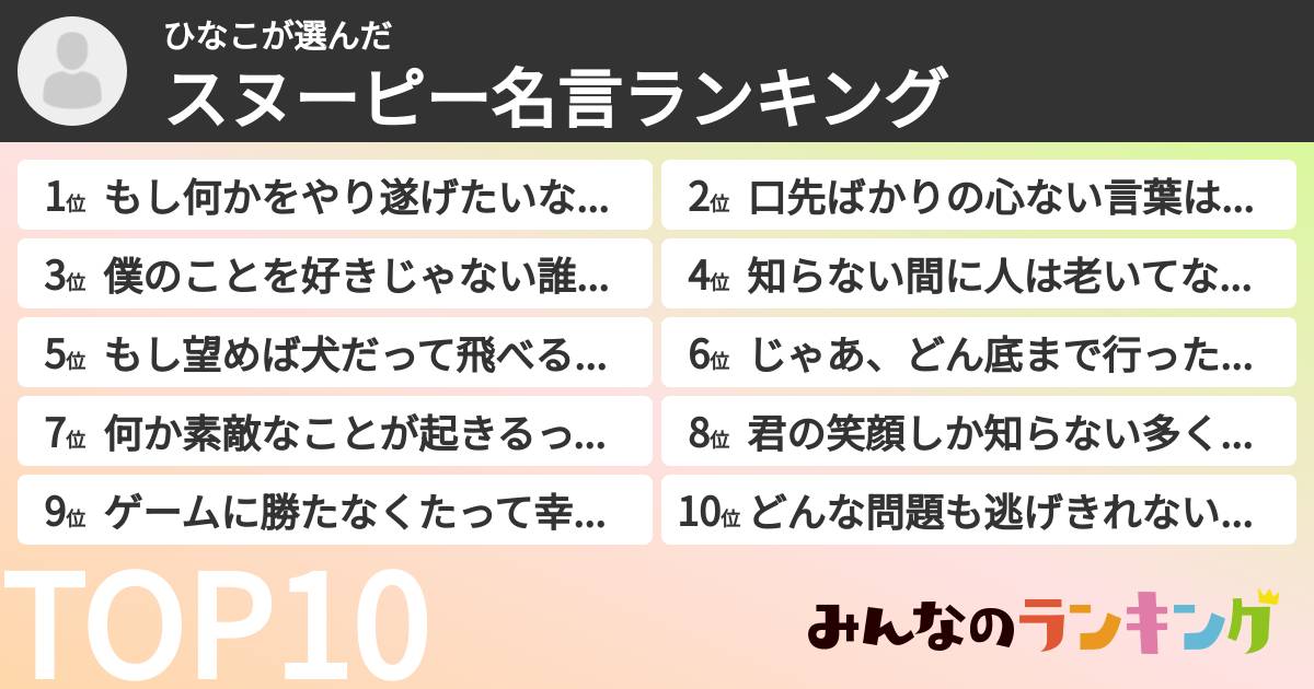 ひなこさんの「スヌーピー名言ランキング」