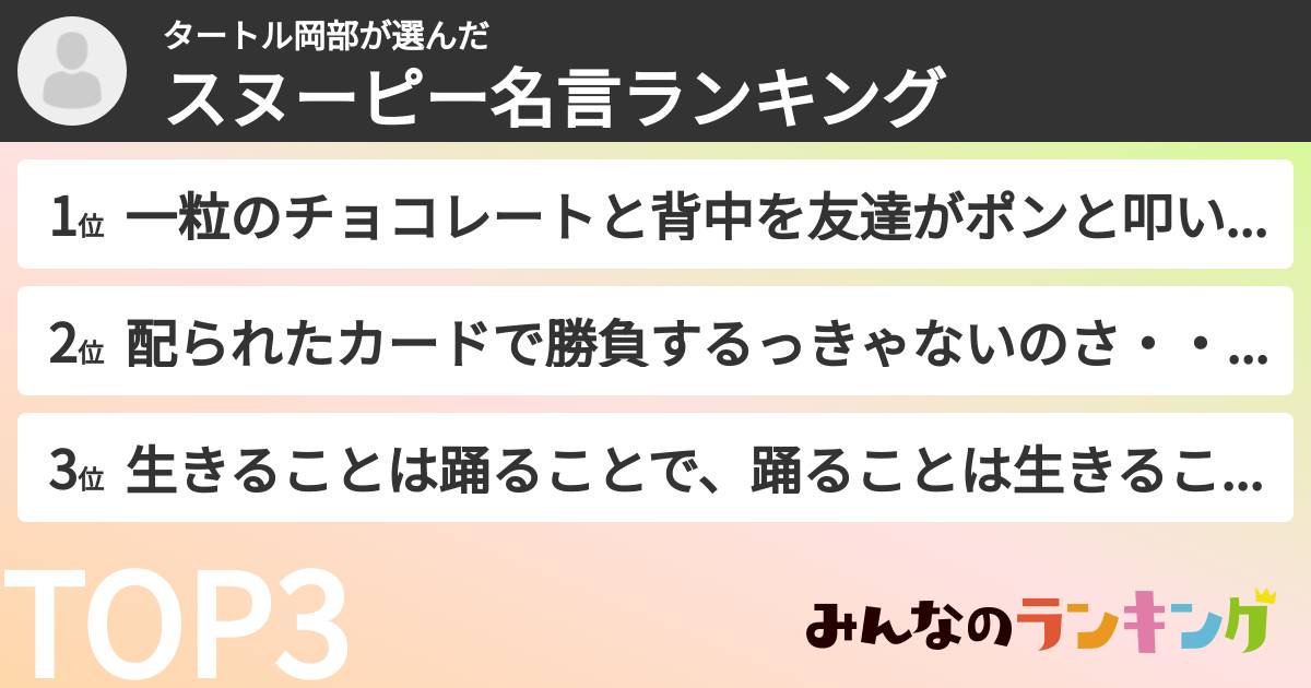 タートル岡部さんの「スヌーピー名言ランキング」