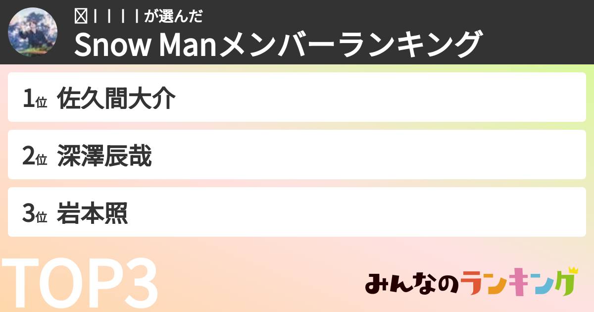미ㅣㅣㅣㅣさんの「Snow Manメンバーランキング」