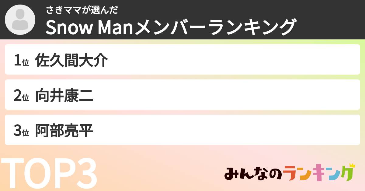 さきママさんの「Snow Manメンバーランキング」